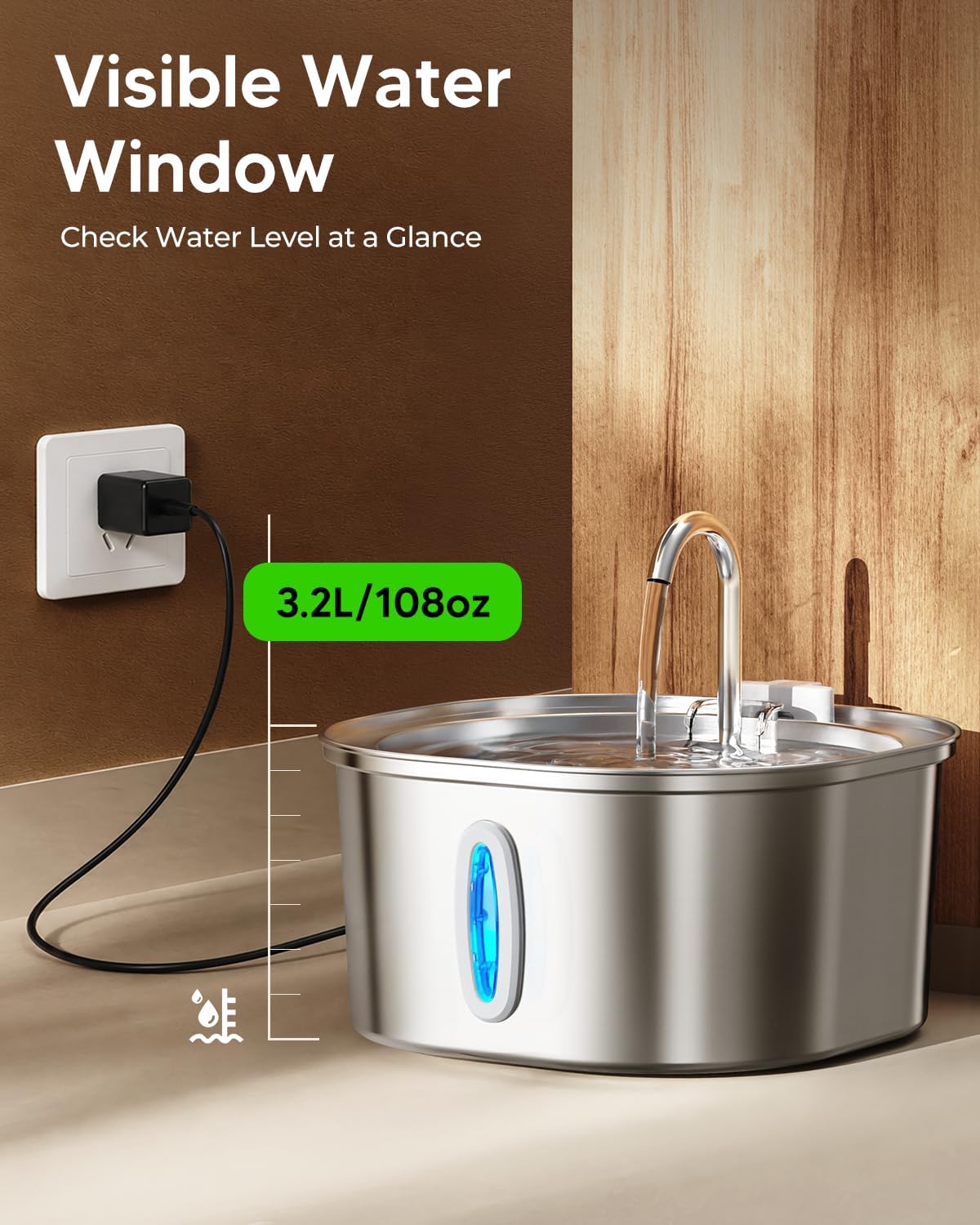 ‎Stainless Steel Pet Water Fountain – Automatic Cat & Dog Dispenser