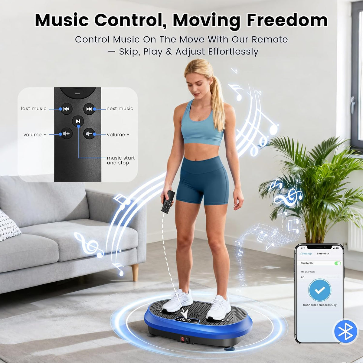 Vibration Plate Exercise Machine with Bluetooth & Resistance Bands
