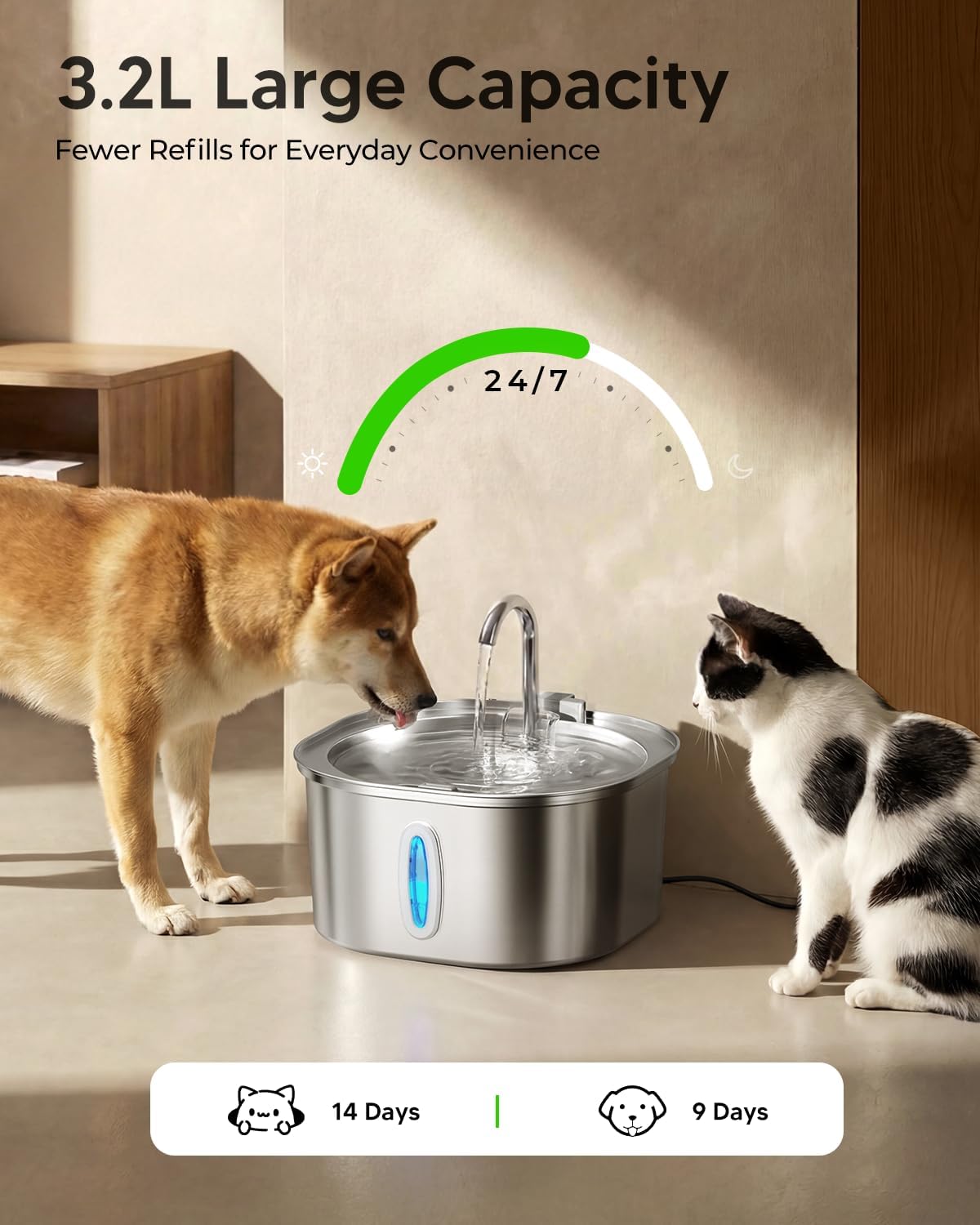 ‎Stainless Steel Pet Water Fountain – Automatic Cat & Dog Dispenser